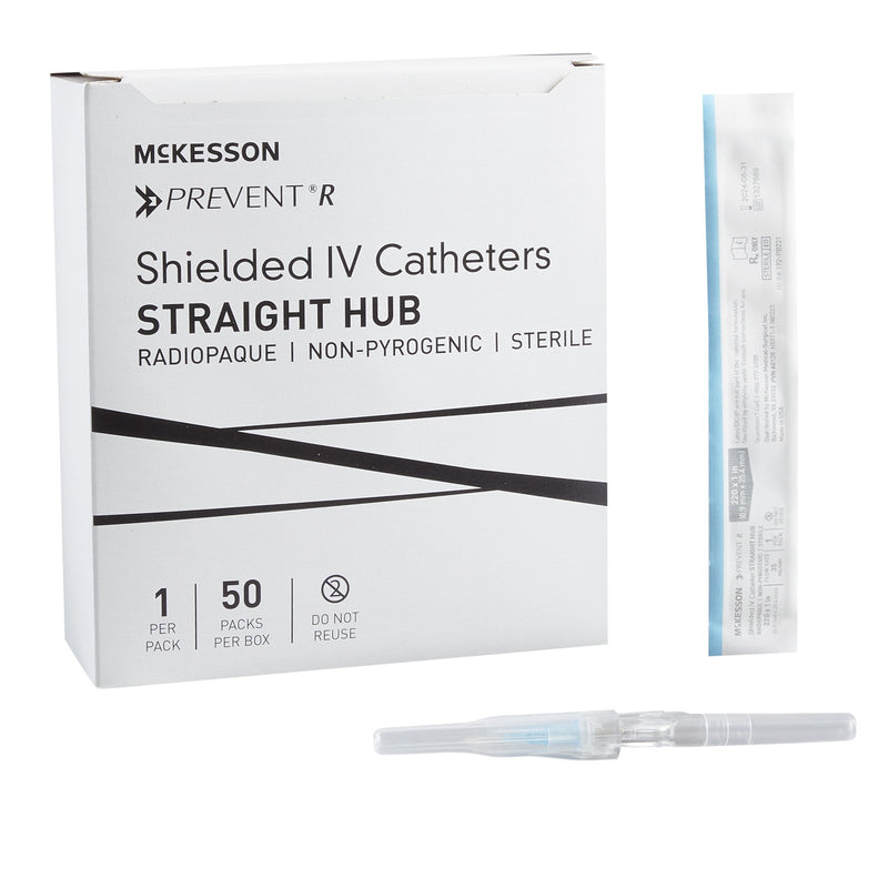Peripheral IV Catheter McKesson Prevent® R 22 Gauge 1 Inch Straight Hub Non Blood Control Push Button Safety