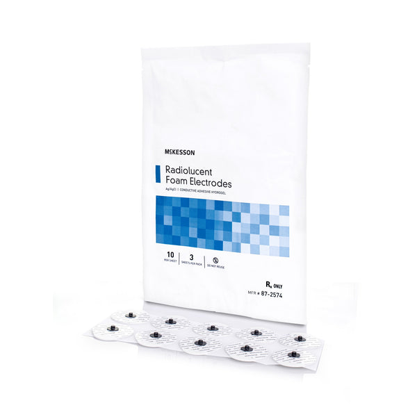 ECG Monitoring Electrode McKesson Snap Connector Conductive Adhesive Gel Tape Backing Adult Radiolucent 30 per Pack