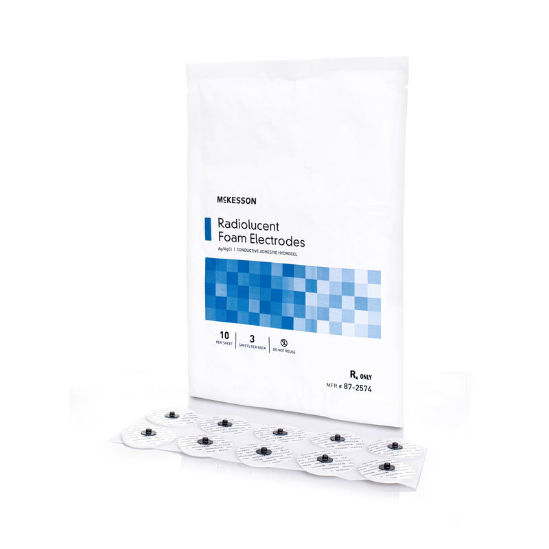 ECG Monitoring Electrode McKesson Snap Connector Conductive Adhesive Gel Tape Backing Adult Radiolucent 30 per Pack