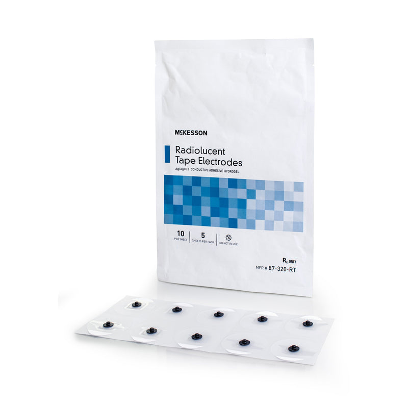 ECG Monitoring Electrode McKesson Snap Connector Conductive Adhesive Gel Tape Backing Adult Radiolucent 5 per Pack