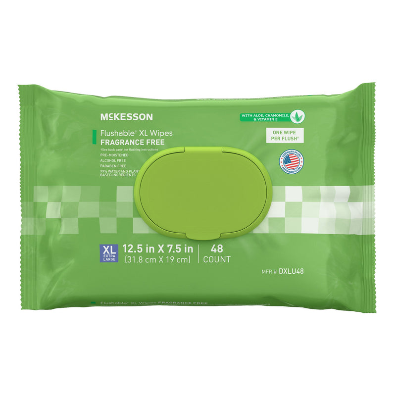 Flushable Personal Wipe McKesson Soft Pack Unscented 48 Count