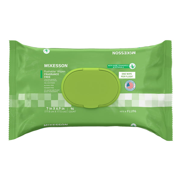 Flushable Personal Wipe McKesson Soft Pack Unscented 96 Count