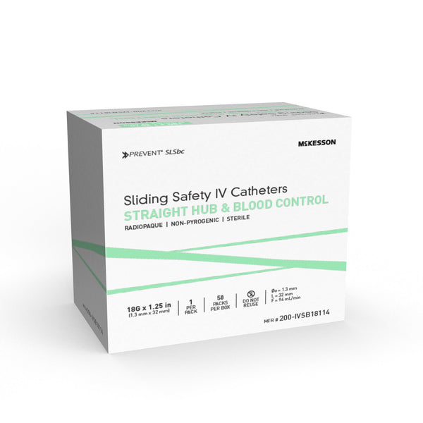 Peripheral IV Catheter Prevent® SLS 18 Gauge 1-1/4 Inch Polyurethane Straight Hub Blood Control Sliding Safety