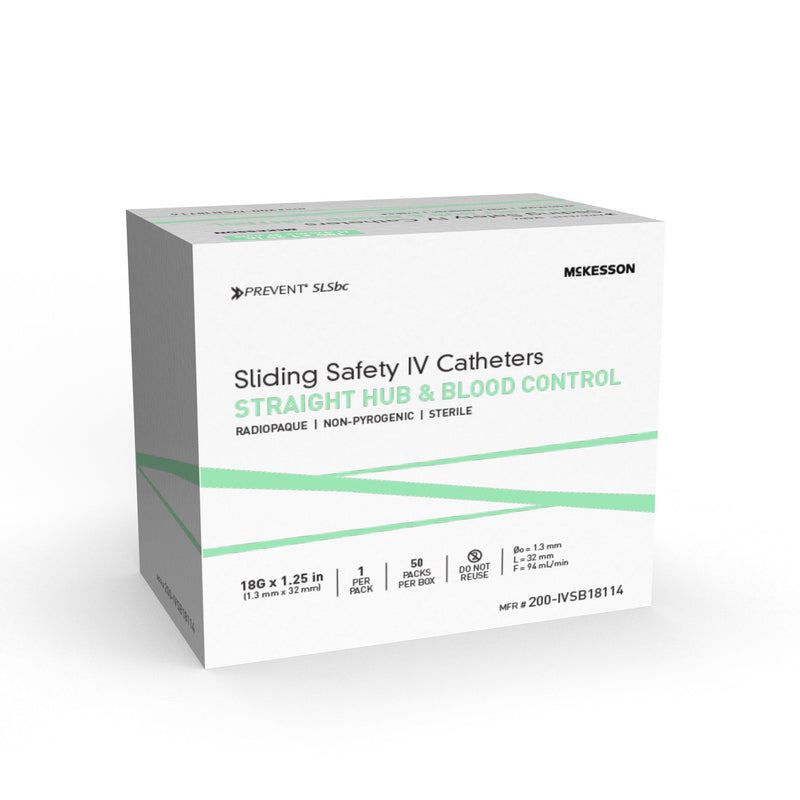 Peripheral IV Catheter Prevent® SLS 18 Gauge 1-1/4 Inch Polyurethane Straight Hub Blood Control Sliding Safety