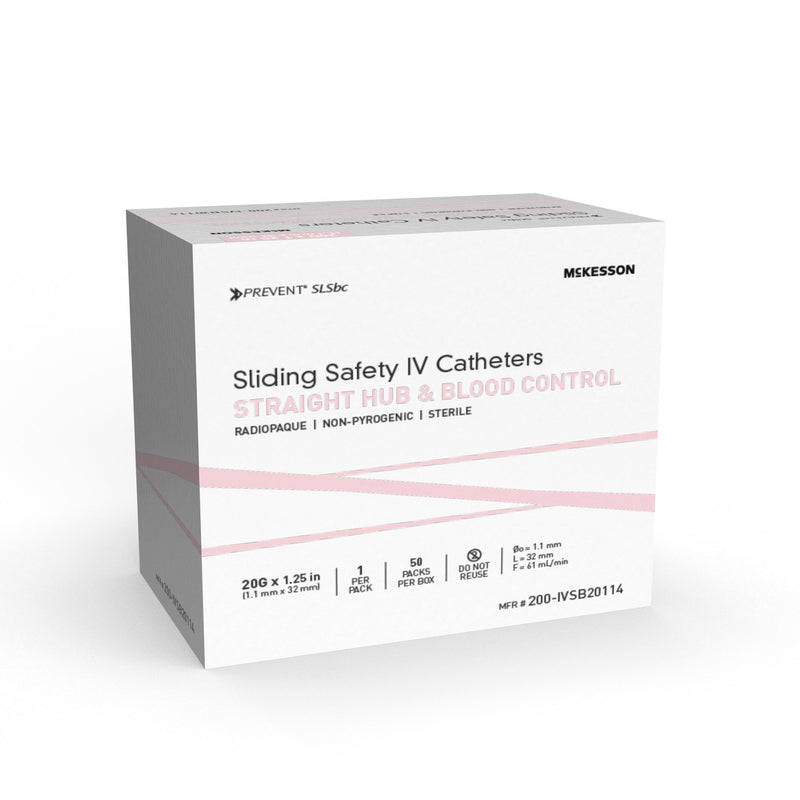 Peripheral IV Catheter Prevent® SLS 20 Gauge 1-1/4 Inch Polyurethane Straight Hub Blood Control Sliding Safety
