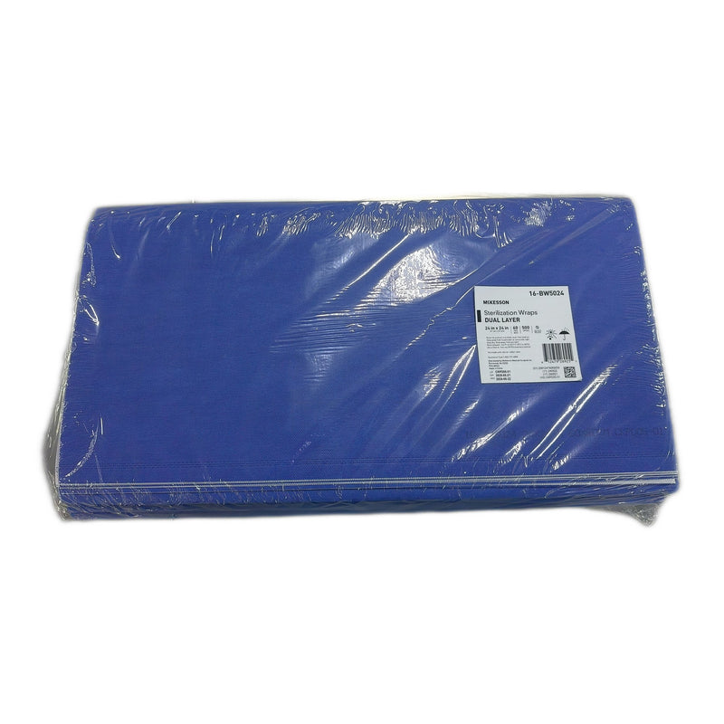 McKesson Sterilization Wrap White / Blue 24 X 24 Inch Dual Layer SMS Polypropylene