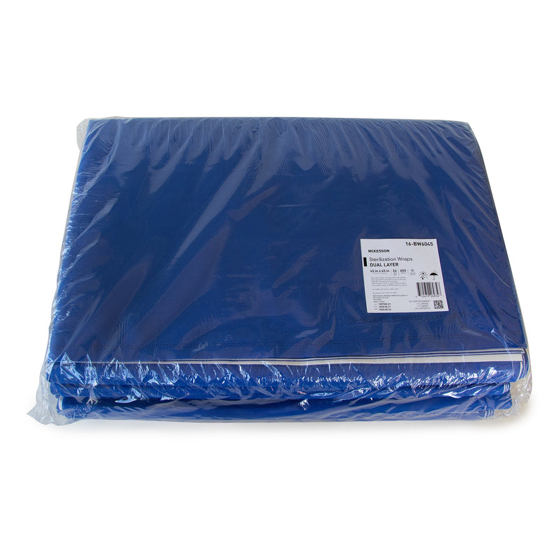 McKesson Sterilization Wrap White / Blue 45 X 45 Inch Dual Layer SMS Polypropylene