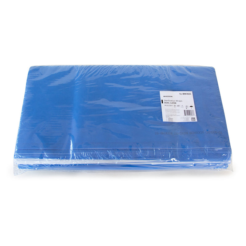 McKesson Sterilization Wrap White / Blue 24 X 24 Inch Dual Layer SMS Polypropylene
