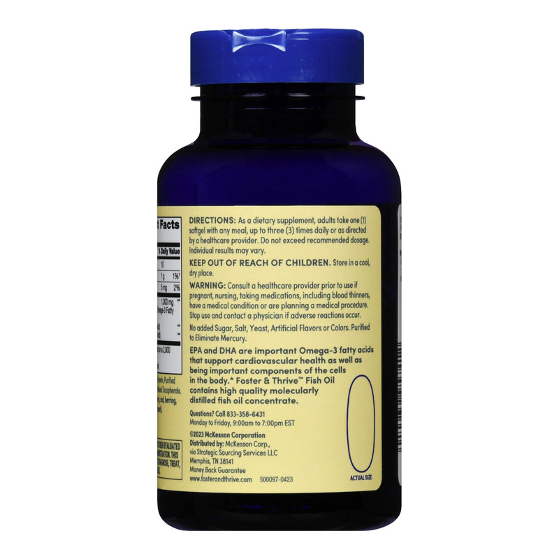 Omega 3 Supplement Foster & Thrive™ Fish Oil 1,000 mg Strength Softgel 100 per Bottle