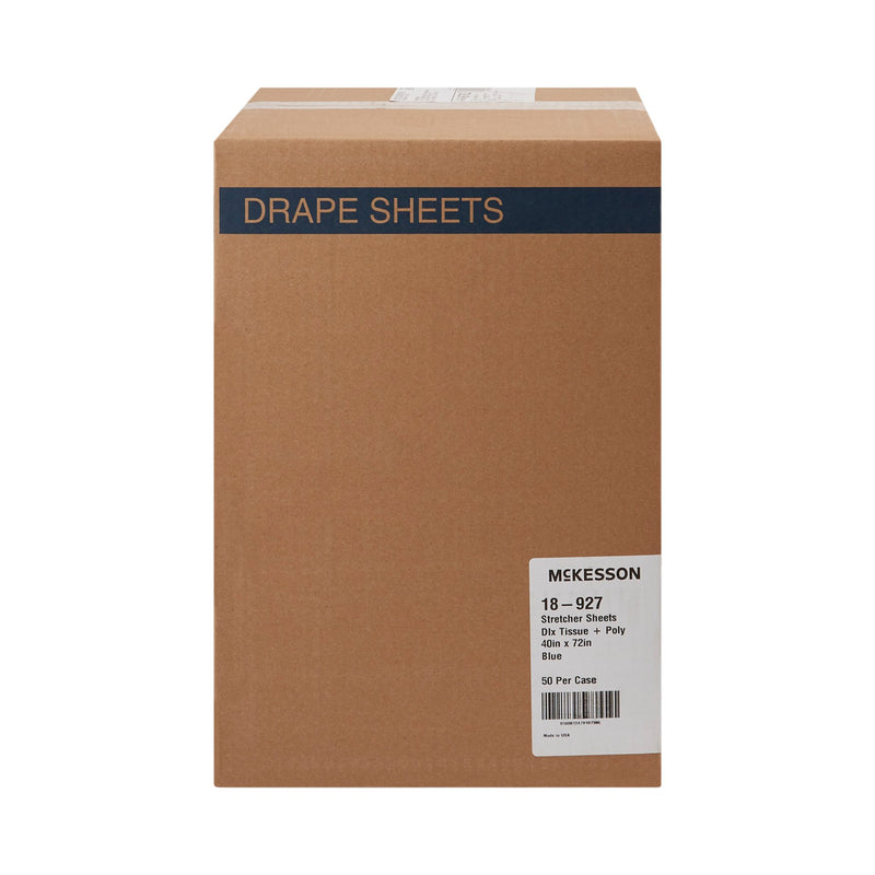 Stretcher Sheet McKesson Flat 40 W X 72 L Inch Blue 50% Cellulose Tissue / 50% Polyethylene Film Disposable
