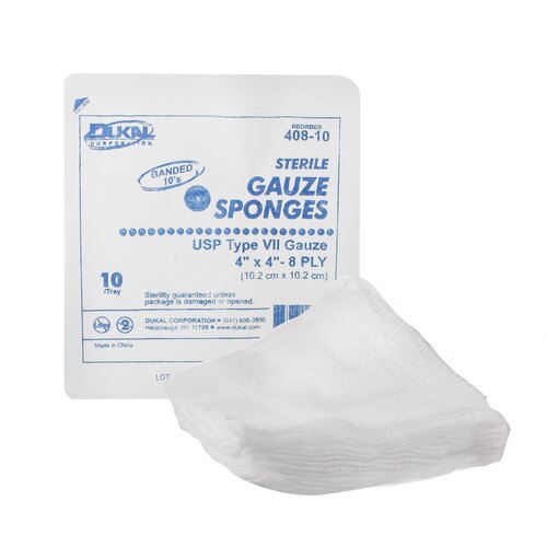 Dukal USP Type VII Gauze Sponge Dukal Cotton 8-Ply 4 X 4 Inch Square Sterile, 10/PK