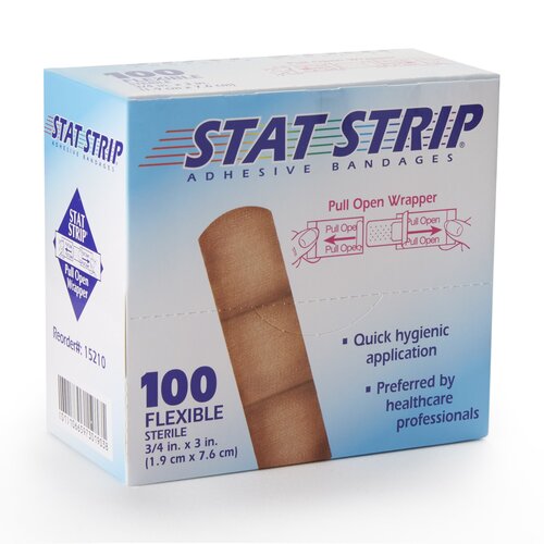 Dukal Adhesive Strip American White Cross Stat Strip 3/4 X 3 Inch Fabric Rectangle Tan Sterile, 100/BX