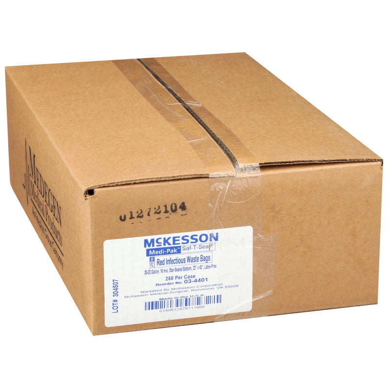 Biohazard Waste Bag McKesson 30 to 33 gal. Red Polymer Film 33 X 40 Inch
