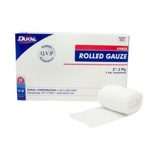 Dukal Fluff Dressing Cotton Gauze 2-Ply 2" x 5 Yd. Roll Sterile, 96/CS