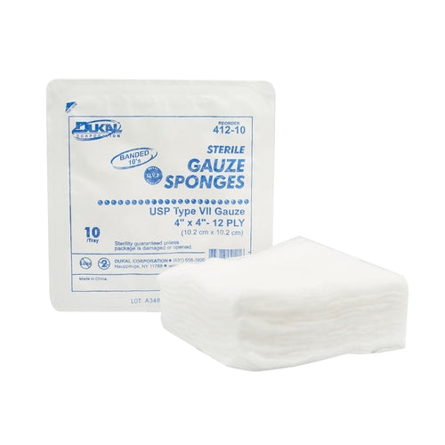 Dukal USP Type VII Gauze Sponge Dukal Cotton 12-Ply 4 X 4 Inch Square Sterile, 10/TR