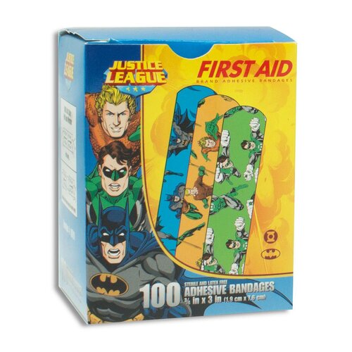 Dukal Adhesive Strip Stat Strip® .75 x 3" Plastic Rectangle Kid Design (Aquaman / Green Lantern) Sterile, 100/BX