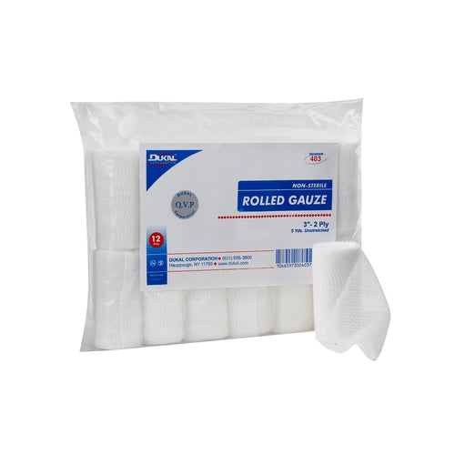 Dukal Bandage Roll Cotton Gauze 2-Ply 3" Roll NonSterile, 96/CS