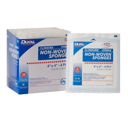 Dukal NonWoven Sponge Clinisorb Polyester / Rayon 4-Ply 4 x 4" Square Sterile, 2/PK, 50PK/BX