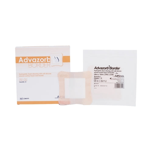 Dukal Silicone Foam Dressing Advazorb Border® 4 x 4" Square Silicone Adhesive with Border Sterile, 10/BX