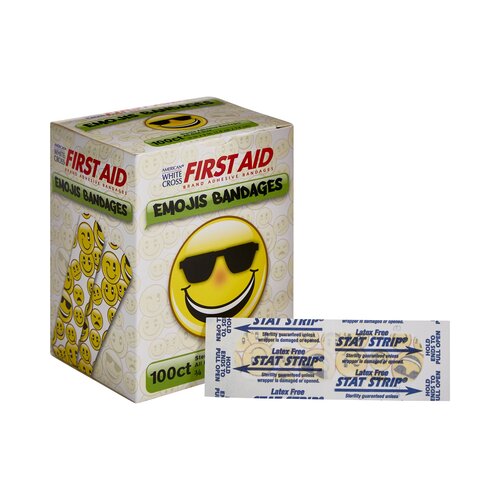 Dukal Adhesive Strip American® White Cross First Aid 3/4 x 3" Plastic Rectangle Kid Design (Emojis) Sterile, 100/BX