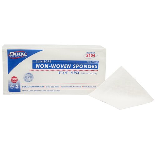 Medical Supplies Wound Care Gauzes Sponge DressingsDukal Nonwoven Sponge Clinisorb Polyester / Rayon 4-ply 4 x 4&quot; Square NonSterile, 2000 EA/CS Dukal Nonwoven Sponge Clinisorb Polyester / Rayon 4-ply 4 x 4" Square NonSterile, 2000 EA/CS