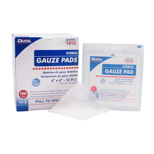 Dukal Gauze Sponge Cotton 12-Ply 4 x 4" Square Sterile, 100/BX