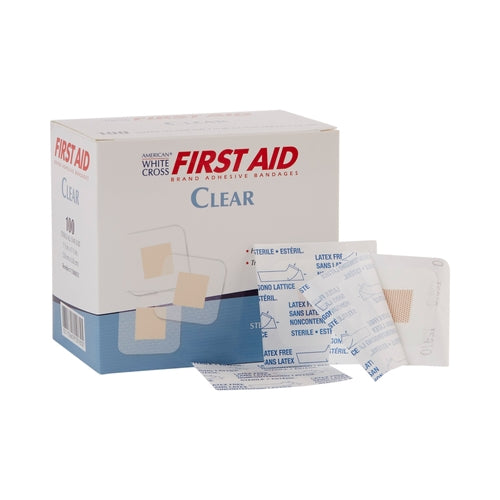 Dukal Adhesive Spot Bandage American® White Cross First Aid 1.5 x 1.5" Plastic Square Sheer Sterile, 100/BX