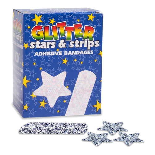 Dukal Adhesive Strip Glitter Stat Strip 3/4 x 3" Plastic Rectangle Kid Design (Glitter Stars and Stripes) Sterile, 1200 EA/CS