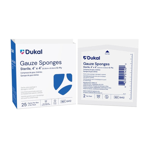 Dukal Gauze Sponge Cotton 12-Ply 4 X 4 Inch Sterile, 50 EA/BX