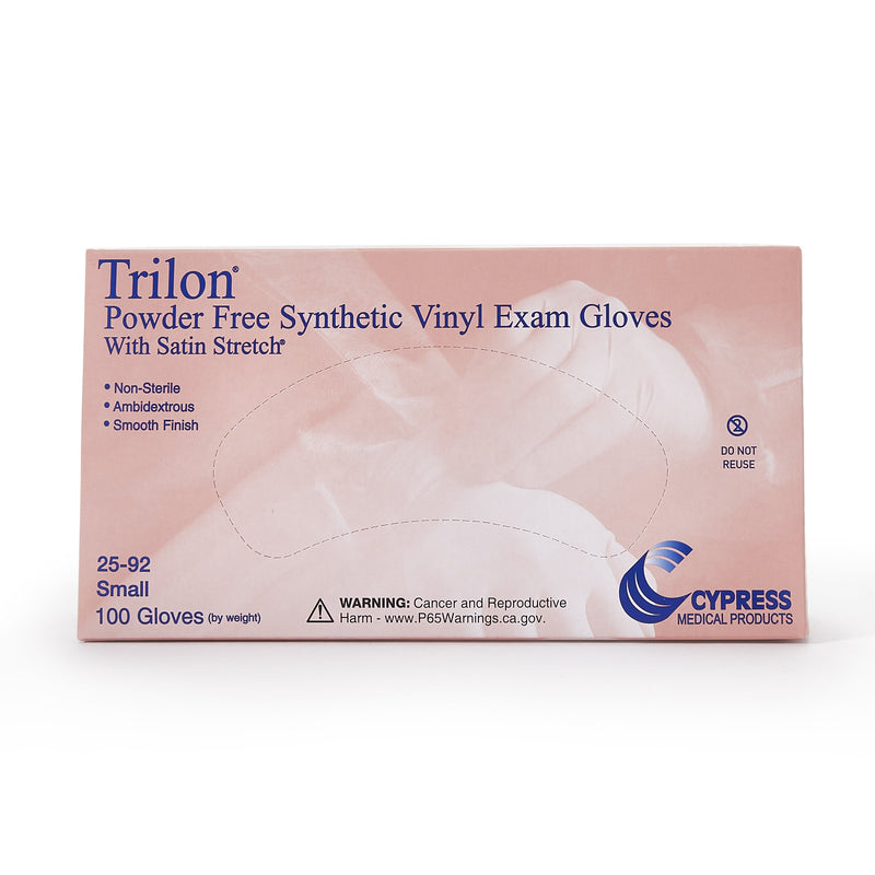 Exam Glove Trilon® Small NonSterile Vinyl Standard Cuff Length Smooth Clear Not Rated WITH PROP. 65 WARNING