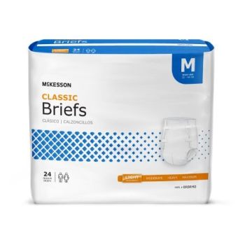 McKesson Lite Adult Incontinent Brief, Tab Closure Light Absorbency Medium, Bag of 24