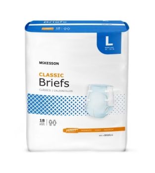 McKesson Lite Adult Incontinent Brief, Tab Closure Light Absorbency Large, Bag of 18