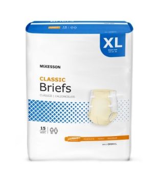 McKesson Lite Adult Incontinent Brief, Tab Closure Light Absorbency X-Large, Bag of 15