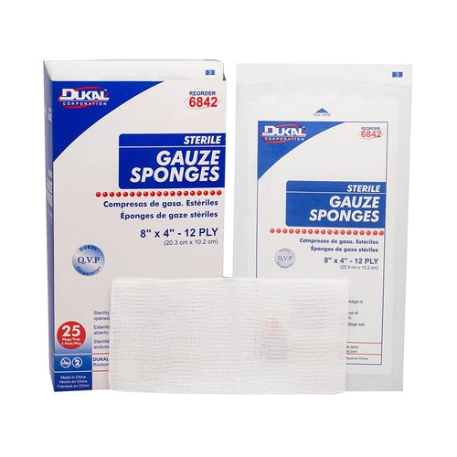 Dukal Gauze Sponge Cotton 12-Ply 4 x 8" Rectangle Sterile, 1/PK