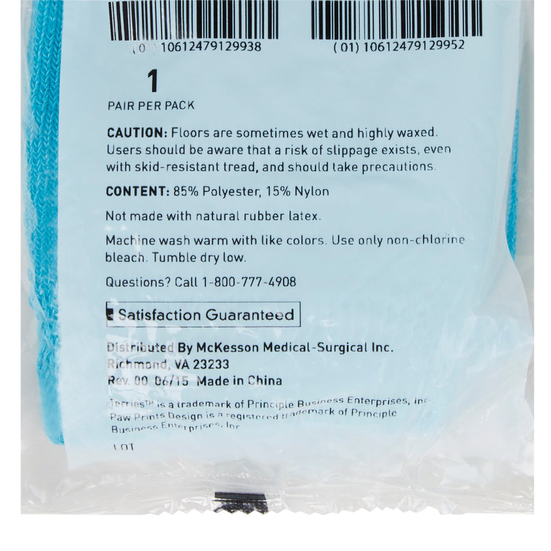 Slipper Socks McKesson Terries™ Unisex Adult Large Single Tread Single Patient Use Teal