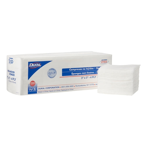 Dukal NonWoven Sponge Clinisorb Rayon / Polyester 4-Ply 3 x 3" Square NonSterile, 200/BG