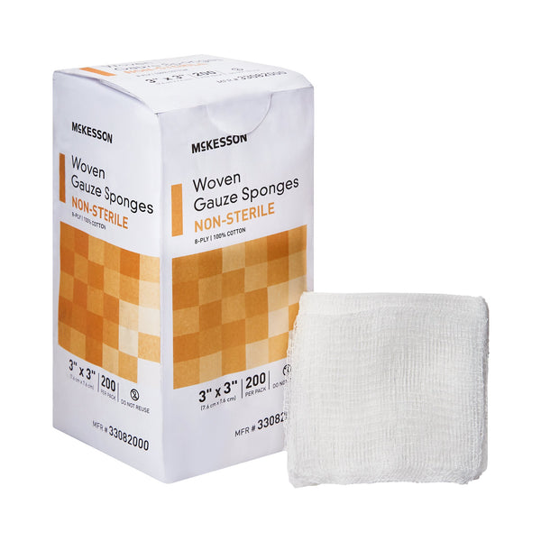 Gauze Sponge McKesson 3 X 3 Inch 8-Ply NonSterile 200 per Pack
