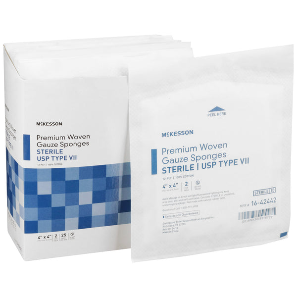 Gauze Sponge McKesson 4 X 4 Inch 12-Ply Sterile 2 per Pack