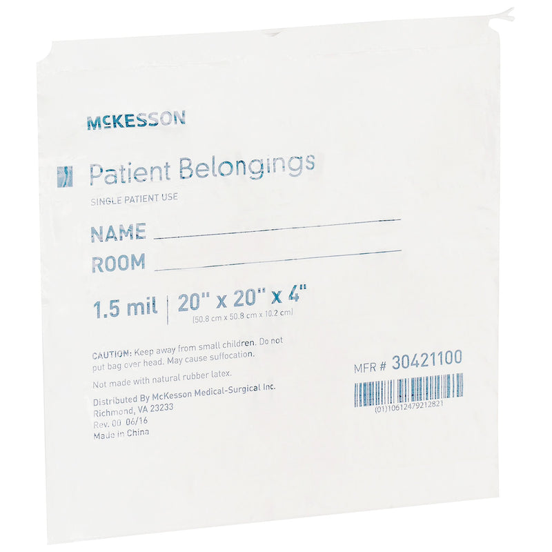 Patient Belongings Bag McKesson 4 X 20 X 20 Inch Polyethylene Drawstring Closure White