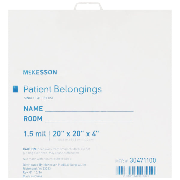 Patient Belongings Bag McKesson 4 X 20 X 20 Inch Polyethylene Snap Closure White