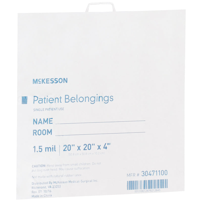 Patient Belongings Bag McKesson 4 X 20 X 20 Inch Polyethylene Snap Closure White