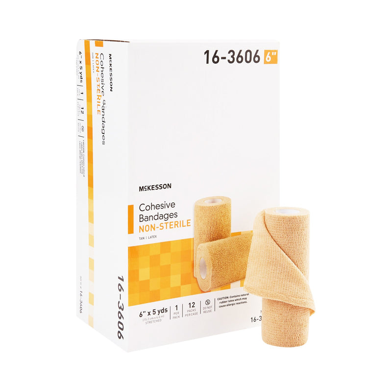Cohesive Bandage McKesson 6 Inch X 5 Yard Self-adherent Closure Tan NonSterile Standard Compression