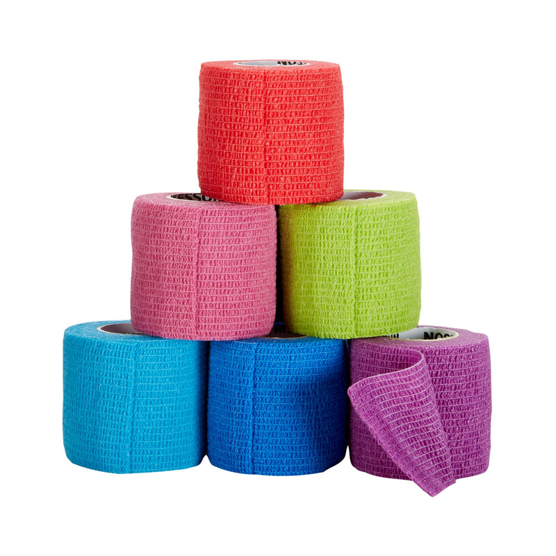 Cohesive Bandage McKesson 2 Inch X 5 Yard Self-adherent Closure Purple / Pink / Green / Light Blue / Royal Blue / Red NonSterile Standard Compression