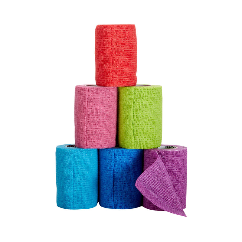 Cohesive Bandage McKesson 3 Inch X 5 Yard Self-adherent Closure Purple / Pink / Green / Light Blue / Royal Blue / Red NonSterile Standard Compression