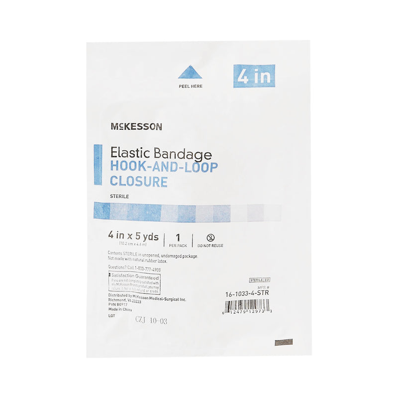 Elastic Bandage McKesson 4 Inch X 5 Yard Single Hook and Loop Closure Tan Sterile Standard Compression