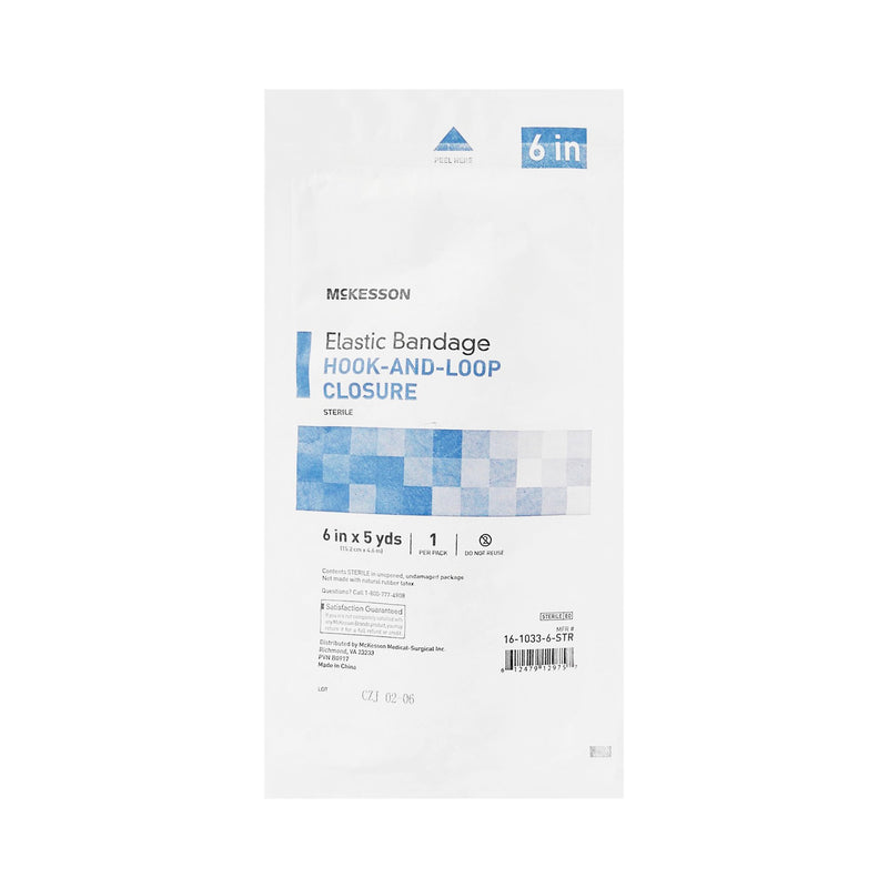 Elastic Bandage McKesson 6 Inch X 5 Yard Single Hook and Loop Closure Tan Sterile Standard Compression