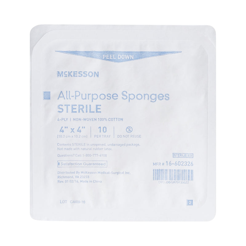 Nonwoven Sponge McKesson 4 X 4 Inch 4-Ply Sterile 10 per Tray
