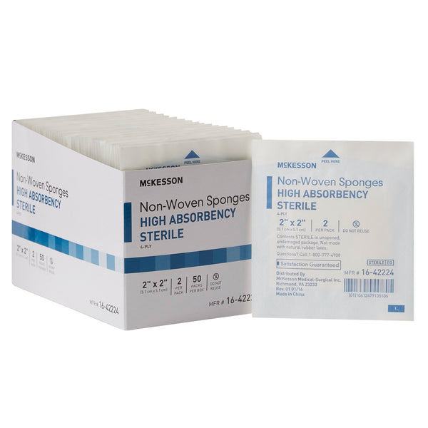 Nonwoven Sponge McKesson 2 X 2 Inch 4-Ply Sterile 2 per Pack