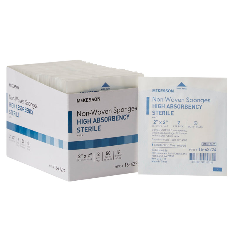 Nonwoven Sponge McKesson 2 X 2 Inch 4-Ply Sterile 2 per Pack