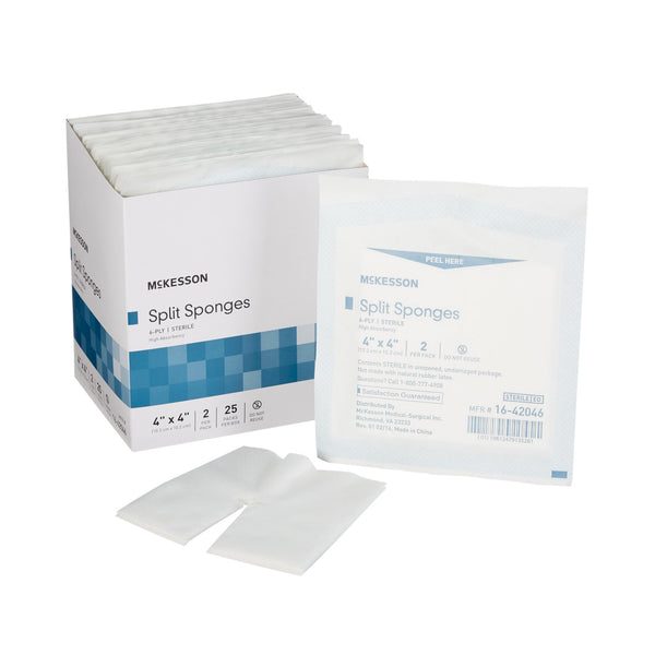 Drain Sponge McKesson 4 X 4 Inch 6-Ply Sterile High Absorbency 2 per Pack
